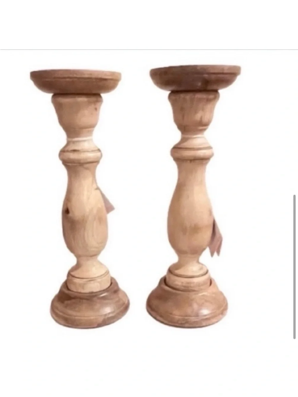 🆕-Decorative Hand Crafted Wooden Pillar Candle Holders, Set of 2